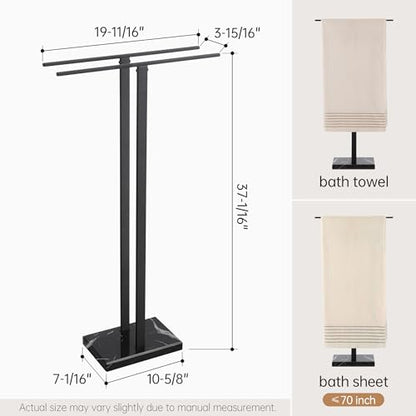KES 37" Freestanding Towel Rack, Heavy Black Marble Base, Stainless Steel | Equal-height, Fits Large Bath Towels, Stable 8.23 lb Base, Rustproof Stainless T-Bars, Modern Design - color: Black Marble & Black Bar, size: 37" H (Equal-height)
