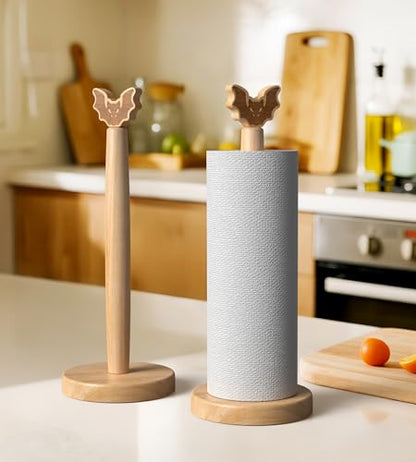 KitchLife Cute Wooden Paper Towel Holder Countertop - Solid Freestanding Paper Towel Dispenser Stand Organizer with Anti-Skid Base (Bat) - style: Bat