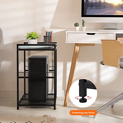 OYEAL Computer Tower Stand, PC Tower Stand Metal Rolling Cart Holds up to 40lbs, 2 Tier Mobile Printer Stand with Storage Under Desk for Home & Office, Black - color: Black