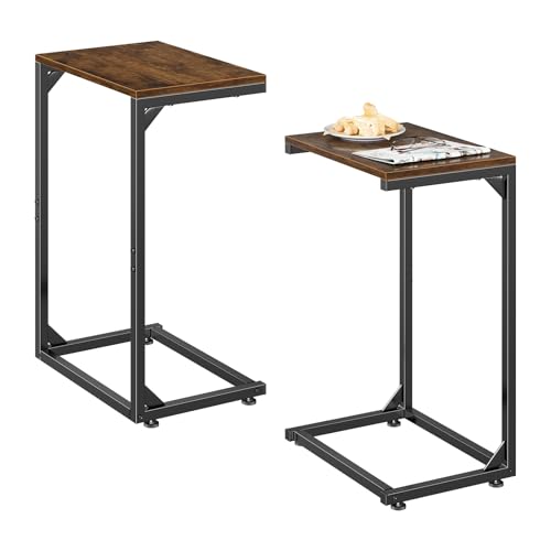 Simple Trending C Shaped Side Table, Small End Table Set of 2, TV Trays Sofa Couch Table for Living Room, Bedside, Rustic Brown - size: Wide Table Top Two-piece Set