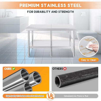 Jocisland 30" x 60" Stainless Steel Table for Prep & Work, Food-Grade Stainless Steel Adjustable Under Shelf and Feet, for Commercial Kitchen, Restaurant, Hotel and Garage - size: 30x60 in, style: Table