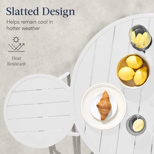 Best Choice Products 3-Piece Patio Dining Set, Bar Height, Outdoor Bistro Set, Outdoor Round Bar Table w/ 2 Bar Stools, Steel - White - color: White