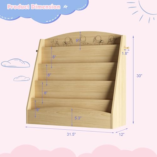 NACHES 5-Tier Kids Bookshelf - Toddler Book Display Shelves, Montessori Bookshelf for Kindergarten, Nursery, Bedrooms, Classrooms - Wooden Children Book Display (Natural) - color: Natural Wood