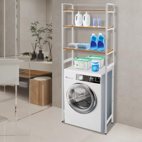 Laundry Room Rack, Over The Washer and Dryer Storage Shelf 3-Tier Freestanding Storage Utility Rack for Toilet Bathroom Kitchen - color: White