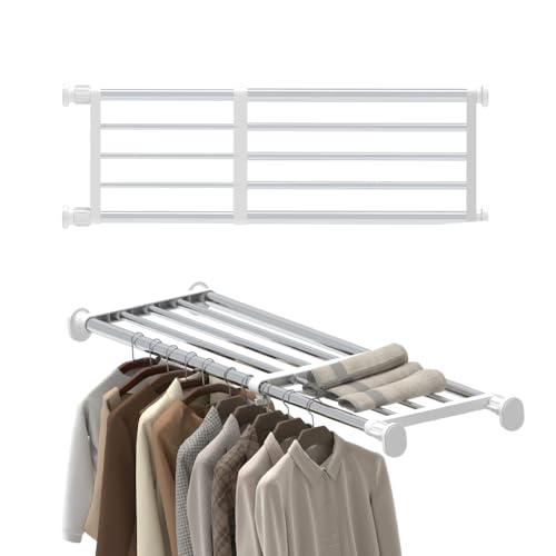 Hershii Tension Shelf Expandable Rod Closet System Heavy Duty Clothes Hanger Adjustable DIY Storage Organizer Freestanding Partitions Shoe Rack - color: Ivory, size: 23.62 - 31.49 inches