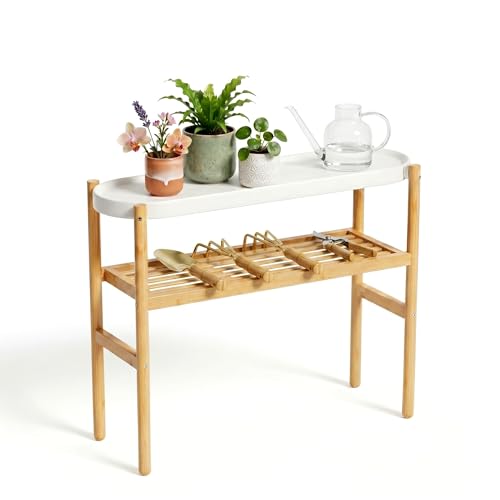Wisuce Bamboo Shelf Indoor, 2 Tier Window Tall Stand Table for Multiple Plants…
