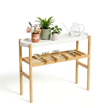 Wisuce Bamboo Shelf Indoor, 2 Tier Window Tall Stand Table for Multiple Plants…