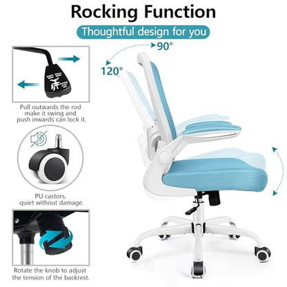 FelixKing Office Chair, Ergonomic Desk Chair Breathable Mesh Chairs Adjustable High Back Lumbar Support Flip-up Armrests, Executive Rolling Swivel Comfy Computer Chairs Home Office Blue - color: Blue