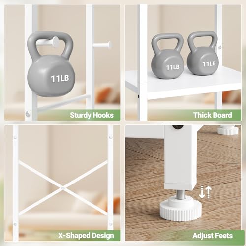 ELYKEN Coat Rack Freestanding, Hall Tree with 3 Storage Shelves and 12 Hooks, Industrial Clothes Rack Stand Organizer for Bedroom, Hallway, Entryway, Office, Living Room, White - color: White