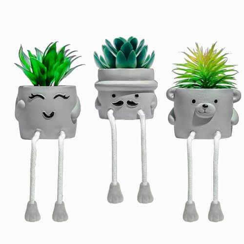 OLEEK Small Fake Plant Office Desk Decor - shelf sitters with dangling legs - Desk Plants for Office Decorations for Work - Decorative Plants Decor - Fake Succulents Plants Artificial Home Decor Shelf - size: collection B (set of 3)