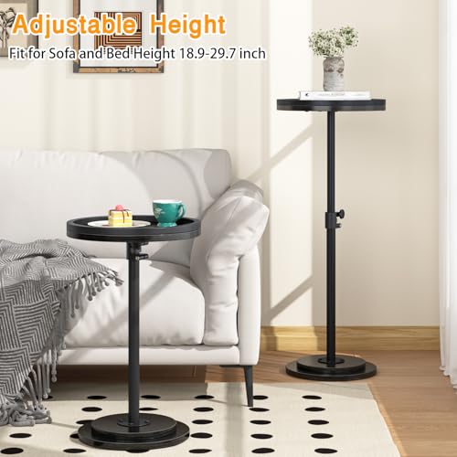 Small Side Table, Drink Table, Height Adjustable Round End Table, Pedestal Side Table for Small Spaces in Living Room, Bedroom, Black - color: Black-standard