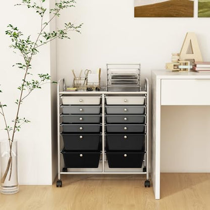 Moccha 12-Drawer Rolling Storage Cart - Utility Cart on Wheels with Lockable Casters for Craft Art Supply Paper Salon, Mobile Drawer Carts for Classroom Teacher School Office (Gradient Grey) - color: Gradient Grey, style: 12 Drawers