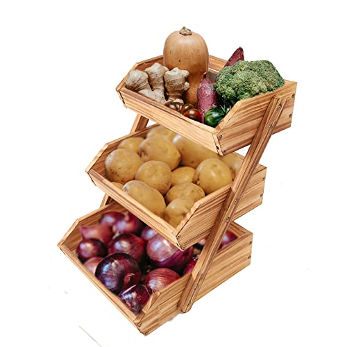 Merysen 3-Tier Wooden Fruit Basket For Kitchen Countertop, Self-assembly | Large Fruit Holder Stand, Vegetable, Snack, Bread Organzier and Storage - size: 3 Tier Wooden