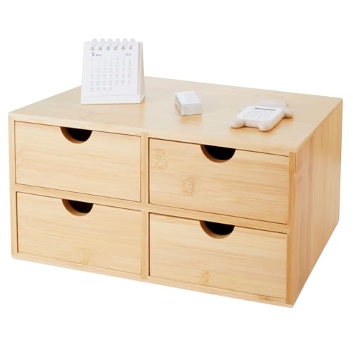 Bamboo Desk Organizer 4 Drawers, Countertop Organizer with Drawers Makeup Storage Drawer 4 Drawers Tabletop Storage Organization Box Home Office Workspace - color: 4 drawers