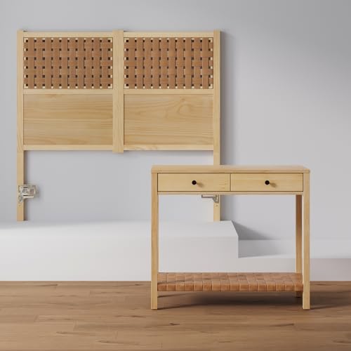 Nathan James Evelyn Modern Farmhouse Wood Console Table, Entryway Table with Storage, Open Lower Shelf with Woven Leather Straps, Natural Brown - color: Evelyn Natural Brown, size: Set of 1