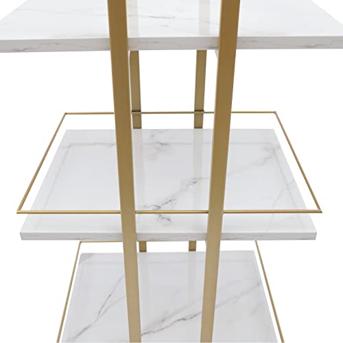 Rolling Storage Cart 3-Tier Metal & Wood Utility Trolley with Locking Wheels, 55lbs Capacity - Nordic Style Multi-Purpose Organizer for Kitchen, Salon, Bathroom, White & Gold Space-Saving Bar Cart