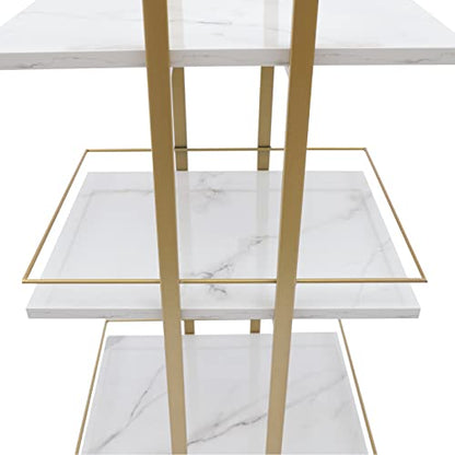 Rolling Storage Cart 3-Tier Metal & Wood Utility Trolley with Locking Wheels, 55lbs Capacity - Nordic Style Multi-Purpose Organizer for Kitchen, Salon, Bathroom, White & Gold Space-Saving Bar Cart