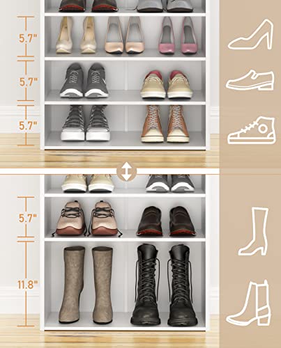 HAIOOU 5 Tier White Shoe Rack with One Movable Storage Shelf, 24 Inches | Stackable Wooden Shoe Organizer Freestanding shoe stand, Holds 10-15 Pairs, Fits Entryways, Closets, Dorms, Apartments