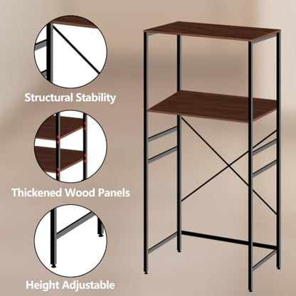 Adjustable Microwave Stand for Mini Fridge - Over Refrigerator Shelf Organizer with Storage Rack, Height Adjustable Space Saver for Dorm, Kitchen, Office Use, Brown