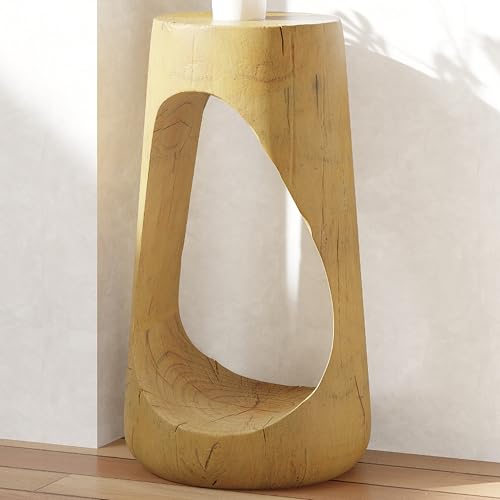 Merax Hollow MGO Accent Side Table, Unique Modern End Table with Wide Pedestal & Tabletop, Small Drink Tables for Living Room, Bedroom Night Stand Bedside Table, No Assembly Required, Natural - color: Natural, size: Hollow Design