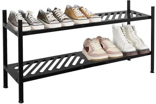 Shoe Rack - Metal Shoe Organizer 2 Tier Shoes Shelf Storage, 35 Inches Stackable Long Show Stand Holder for Closet, Entryway, Garage, Floor, Door Entrance, Black - size: 2 Tier