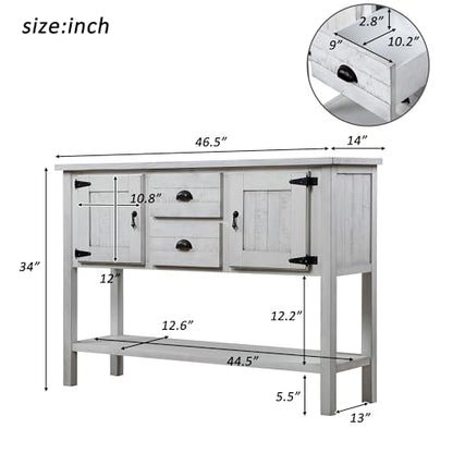 LKTART Solid Wood Farmhouse Console Table,Sofa Table with Storage Drawers and Shelves,Entryway Table for Entry Hallway Foyer Sofa Side Table,Easy Assembled (46.5" Antique White) - color: Antique White