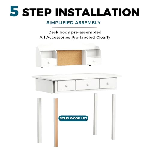 FUNKOCO Home Office Furniture Writing Desk, 36 Inch Computer Work Station with Detachable Hutch for Small Place, 5 Drawers(White) - color: 1-white