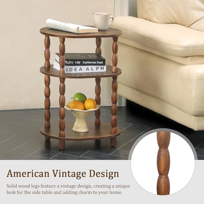 MaxSmeo Side Table with Charging Station, 3-Tier Small End Table with USB Ports and Outlets, Modern Oval Night Stand Accent Table for Living Room, Bedroom, Rustic Brown - color: Rustic Brown Charging Station