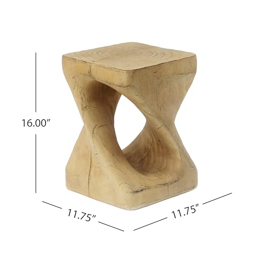 Twisted Solid Wood Accent Table, Hand-Carved Sculptural End Table, 12x12x16 inch Rustic Wooden Stool, Modern Geometric Side Table for Living Room Bedroom, Natural Wood Nightstand Plant Stand - color: Style A-natural