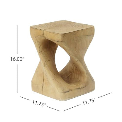 Twisted Solid Wood Accent Table, Hand-Carved Sculptural End Table, 12x12x16 inch Rustic Wooden Stool, Modern Geometric Side Table for Living Room Bedroom, Natural Wood Nightstand Plant Stand - color: Style A-natural
