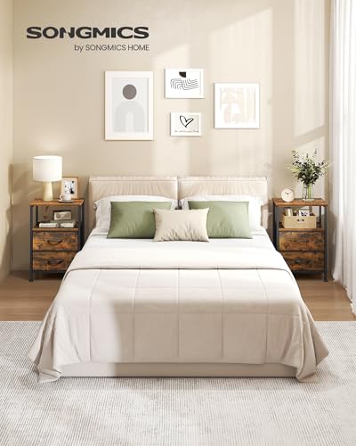 SONGMICS Nightstand, Bed Side Table, End Table with 2 Drawers | 1 Open Shelf, Industrial, Set of 2, Rustic Brown, BELLAH Collection ULGS062K101S - color: Rustic Brown, style: 2 Drawers-2Pc