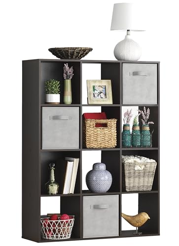 Whitmor 12 Cube Bookcase, 4 Tier Stackable MDF Bookself, Open Storage Display Organizer, Storage Cabinet for Living Room, Bedroom, Home, Office, 35.1" L x 11.7" W x 47.5" H, Espresso - color: Espresso, size: 12 Cube, 35.1"L x 11.7"W x 47.5"H