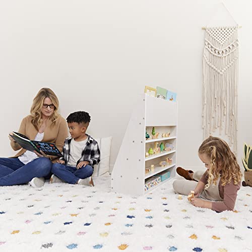 ECR4Kids Streamline Double-Sided Book Display, Classroom Bookshelf, White Wash | Independent book browsing, 5 deep shelves, 4 rear shelves for extra storage, durable birch, GREENGUARD Gold Certified - color: White Wash