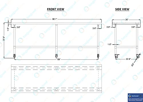 AmGood 96" Long x 30" Deep Stainless Steel Table with Casters - size: 96" Long x 30" Deep