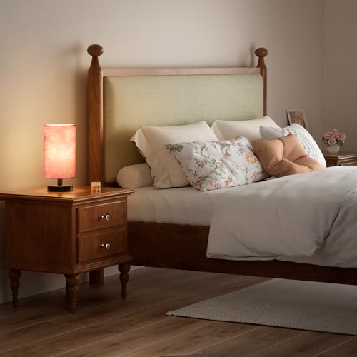 Fenmzee Small Table Lamp for Bedroom - Inline Control, Bedside Lamp with 3000K A15 LED Blub, Easy Assembly (Pink Shade - Black Base, 9" Inline Control) - color: Pink Shade - Black Base