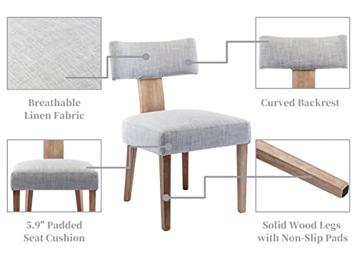 RIVOVA Mid Century Modern Dining Chairs Set of 4, Farmhouse Linen Fabric Upholstered Dining Room Chairs Kitchen Chairs with Curved Backrest Wood Legs, Grey - color: Light Gray Curved