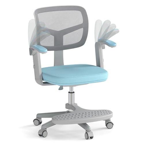 HONEY JOY Kids Desk Chair, Children Study Chair with Adjustable Height/Armrest/Footrest, Swivel Rolling Mesh Task Student Chair, Kids Computer Chair for Teens Girls Boys, Home, School, Office (Blue) - color: Blue