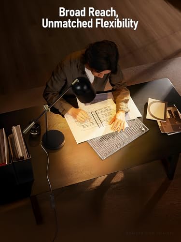 TORCHSTAR Adjustable Desk Lamp Aesthetic, AC 110-120V, Swing Arm Task Desk Lamp, Max 60W, E26 Base, Bulb Not Included, Metal Decor Desktop Lamp with On/Off Switch, for Work, Study, Home Office, Black