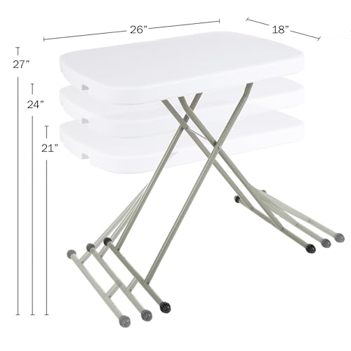 Lavish Home Portable Folding Table - 25.5 Inch Indoor/Outdoor Portable Lightweight Small Table with Adjustable Height - TV Tray for Laptop, Cards, Camping, Crafting, Party (White) - size: 21"H to 27"H