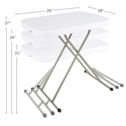Lavish Home Portable Folding Table - 25.5 Inch Indoor/Outdoor Portable Lightweight Small Table with Adjustable Height - TV Tray for Laptop, Cards, Camping, Crafting, Party (White) - size: 21"H to 27"H