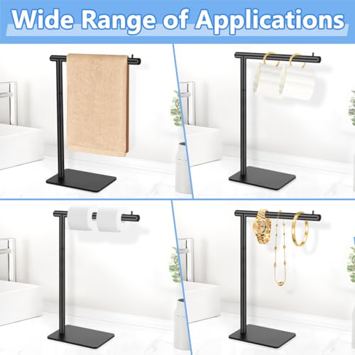 Hand Towel Holder, Stainless Steel Towel Holder Stand for Bathroom, L-Shaped Hand Towel Rack Standing for Vanity Kitchen Countertop, Black