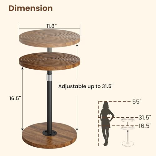 Asgolion Round Side Table Set of 2, Adjustable-Height Small Drink Table, Pedestal Martini Stand, Weighted Base Cocktail Table Accent Nightstand for Living Room, Bedroom, Bathroom, Office, Walnut - color: Walnut, size: 11.8"D x 11.8"W x 30"H