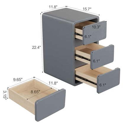 AQIMUELE Narrow Bedside Table,Narrow Night Stand with Drawers,Small Night Stand with Leather Surface for Bedroom - color: Dark Gray (3 Drawers), size: 11.8"W