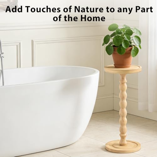 Small Round Side Table for Small Spaces | Wood Pedestal Drink Table & Narrow End Table for Living Room Couch, Modern Bedside Nightstand for Bedroom (Natural Wood) - color: Natural Wood