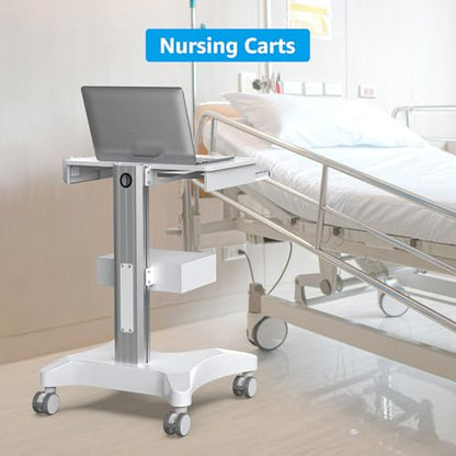 Medical Trolley Cart with Laptop Tray and Oral Scanner Holder, Mobile Workstation on Wheels with a Drawer for Hospital Dental Clinics Beauty Salons (OC-3) | Aviation aluminum, 360° lockable wheels, lockable drawer, 30kg load capacity, universal scanner ho