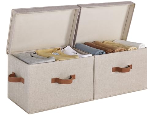 StorageWorks Fabric Storage Bins with Lids, Large Closet Storage Bins | Flip-Top Lid, 3 Handles, Collapsible, Stackable, for Clothes Blankets, Multi-Purpose, Large, Brown and Beige, 2-Pack - color: Brown and Beige, size: Large