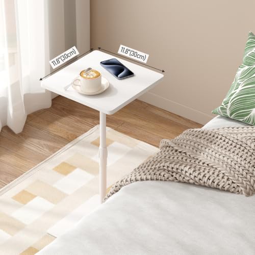 TUTOTAK Tall Side Table, Wide Top End Table, Adjustable Height Drink Table | Pedestal Table for Small Spaces, Accent Nightstand, livingroom, Bedroom, White TB01BW097 - color: White, size: 1 Pack, style: Square