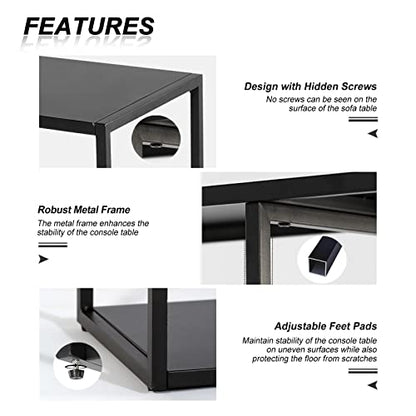 HDANI Console Table, Narrow Entryway Table, 3 Tier Metal Hallway Table, 9.8''Dx31.5''Wx29.7''H(Black) - color: Black, size: 9.8"D×31.5"W×29.7"H