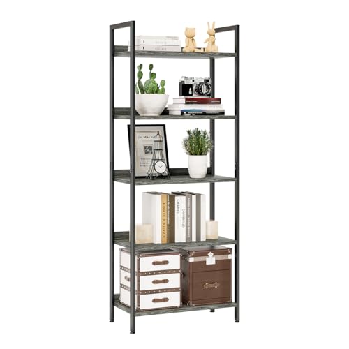 NUMENN Bookshelf, 5 Tier Bookshelves, Home Office Bookcase Shelf Storage Organizer, Free Standing Storage Shelving Unit for Bedroom, Living Room and Home Office, Dark Grey - color: Dark Grey, size: 5 Tier(Wide)