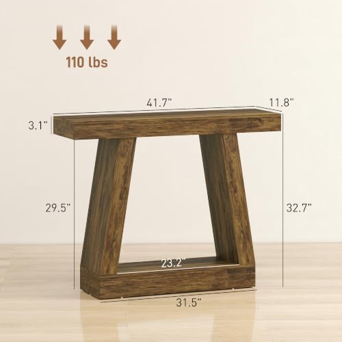 HOMCOM 41.7" Narrow Entryway Table with Thickened Tabletop, Rustic Brown | 2-Tier Farmhouse Console Table, Storage Shelf, Trapezoidal Base, Behind Couch Sofa, Living Room, Hallway, Entrance - size: 41.7" W